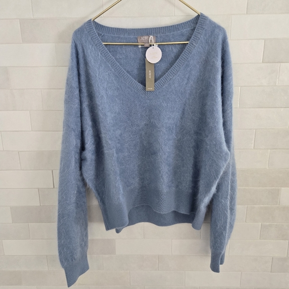 NWT J. Crew Brushed 100% Cashmere V-Neck Sweater Regatta Blue Size Large NEW - Picture 3 of 9